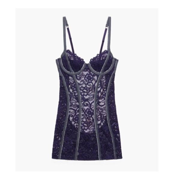 Savage x fenty nwt framed in denim teddy slip lace charm bird - Picture 2 of 12